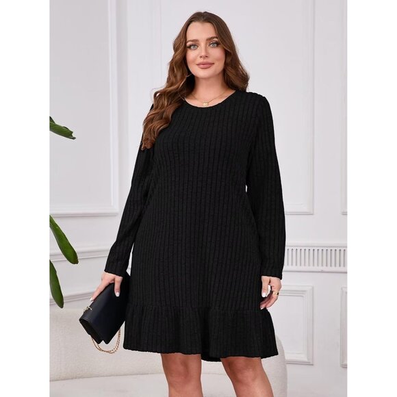 Plus Size Sweater Dress Rayon Polyester Spandex Crew Neck Long Sleeve Casual - Picture 5 of 7